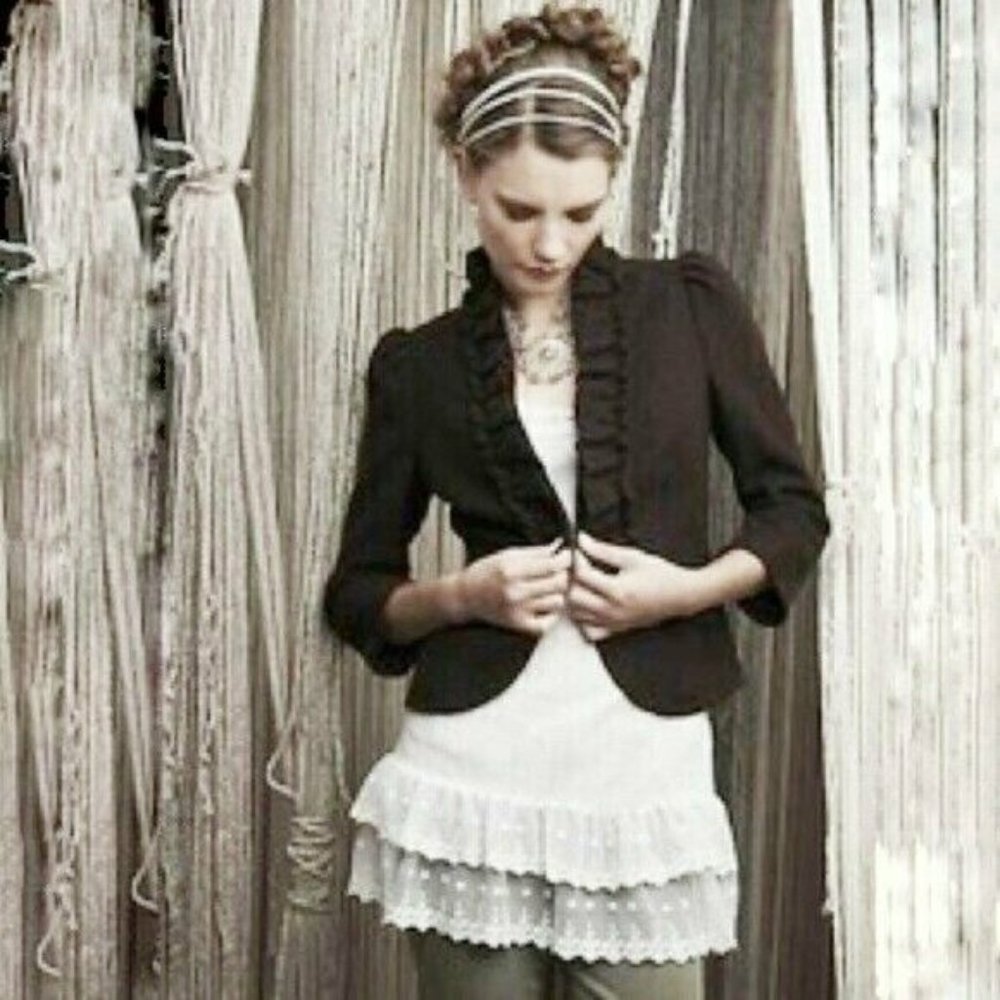 Anthropologie Elevenses Wool Ruffle Blazer Size 8
